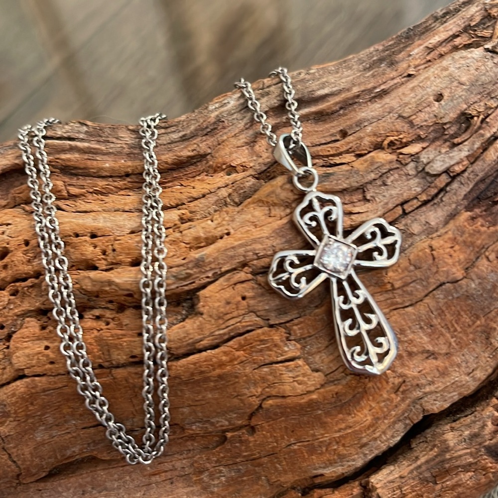 Vintage Stainless Steel JACMEL Filigree Cross Necklace - Picture 12 of 16